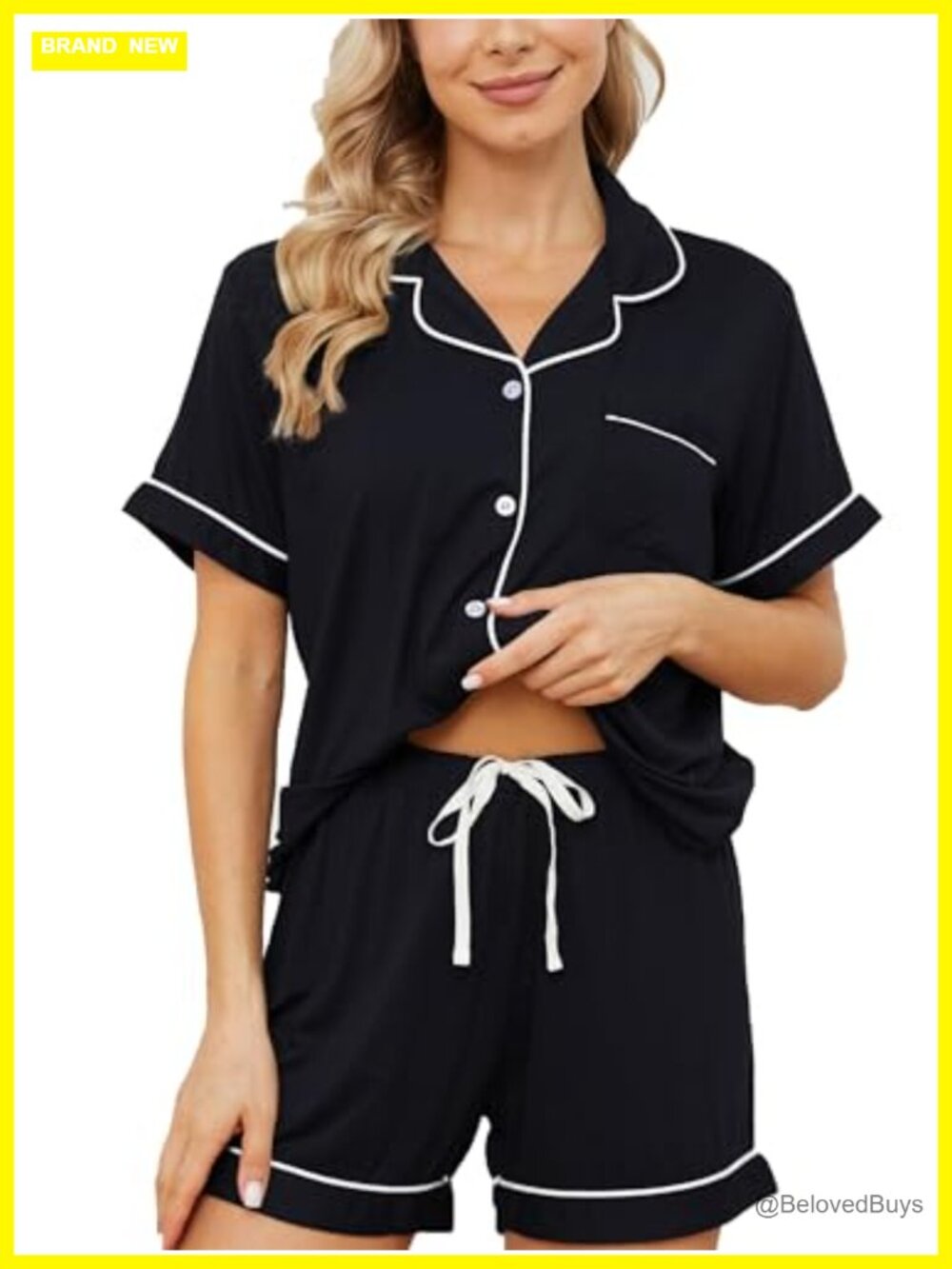 Womens Pajama Set Short Sleeve Button Down Notch Collar Sleepwear Lounge PJ Set